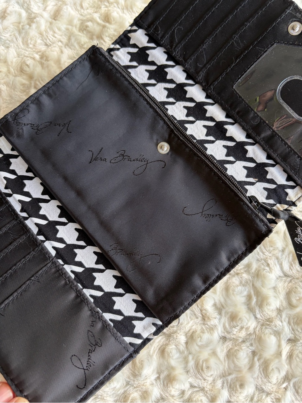 Vera Bradley Black & White Houndstooth Women's Wallet - Quilted Style Trifold - Picture 6 of 7